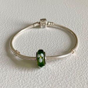 Retired Pandora Green Murano Glass Flower Charm